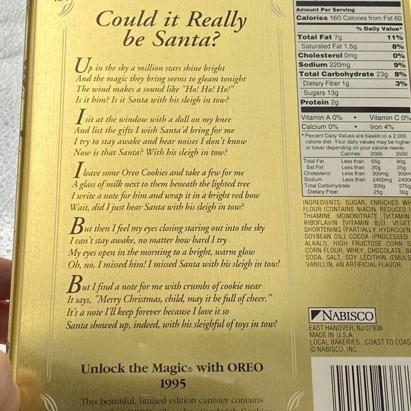 VTG Christmas Oreo Collectible Tin Container 1995 Santa Claus Unlock The Magic - Picture 11 of 15